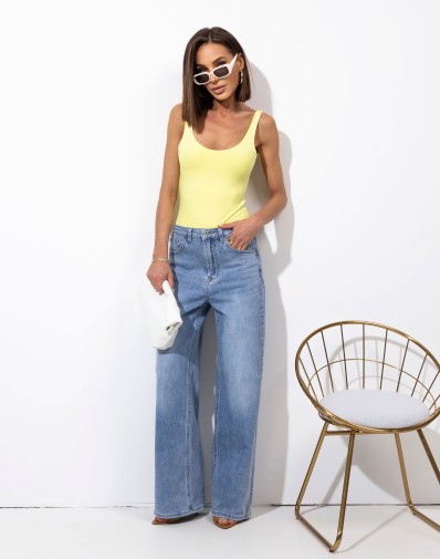 Dżinsy z Szeroką Nogawką Błękitne