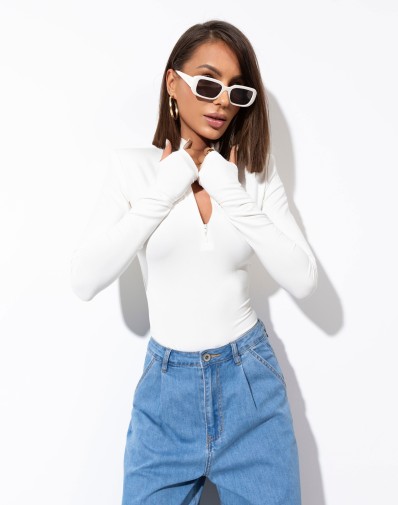 Dzianinowe body Polly z zamkiem Śmietankowe