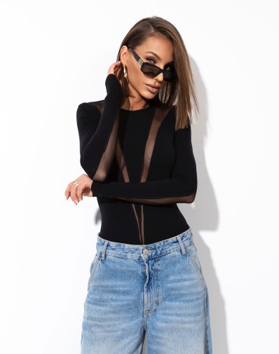 Dzianinowe body Lili z Transparentnymi Wstawkami