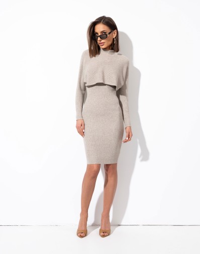 Komplet Sweterkowy z prążka Beż