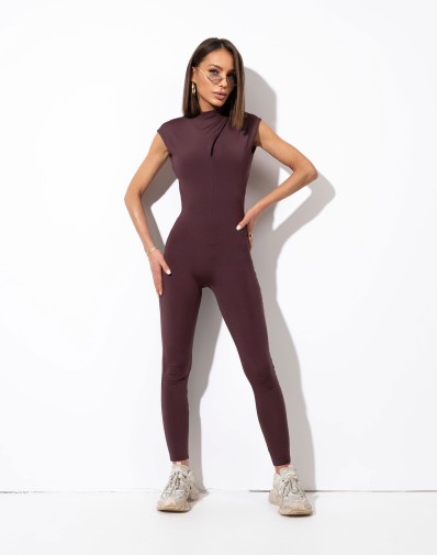 Kombinezon Kiara z Łezką Odkryte Plecy Śliwkowy