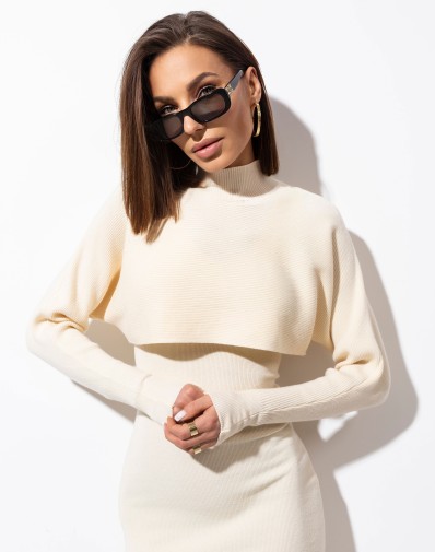 Komplet Sweterkowy z prążka Ecru