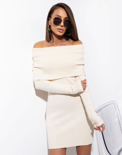 Sukienka Monica Sweterkowa Mini z Golfem Ecru