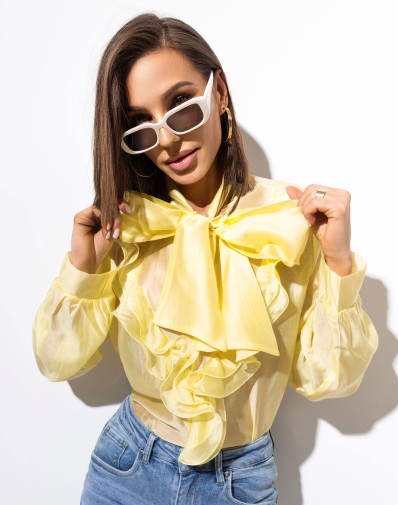 Koszula z Falbanką Wiązana Żółta 0034