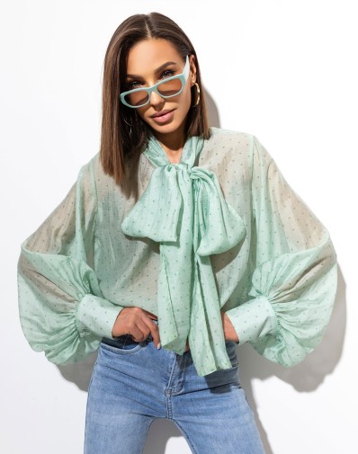 Koszula Alice Z Szarfą w Serduszka Zielona F0550