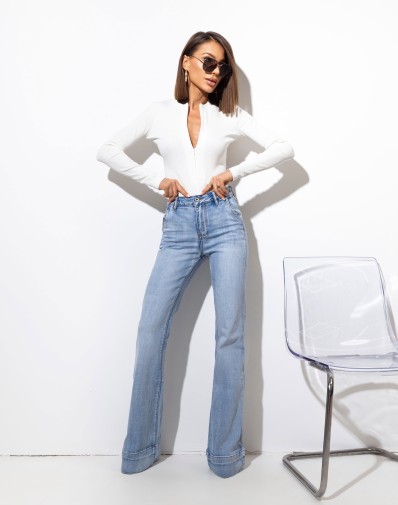 Jeansowe Dzwony z szerokim Mankietem 3D-1529