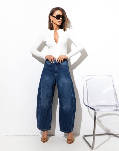 Spodnie Jeansowe Typu Balloon Ciemny Jeans 5387