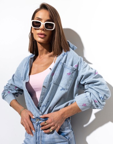 Bawełniana Koszula z Motywem Różowych Kokardek 2460