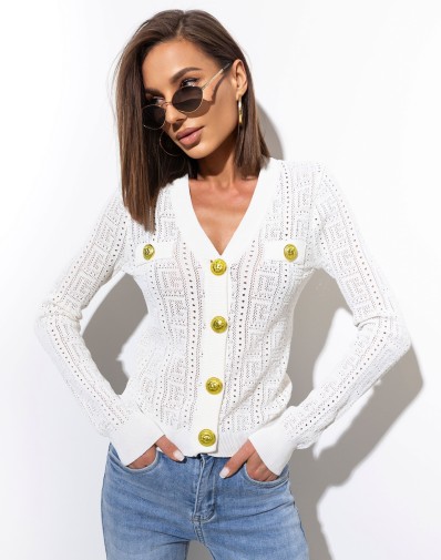 Sweterek Ażurowy z Ozdobnymi Guzikami