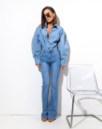 Spodnie Niebieski Jeans Dzwony 3D-9115-2