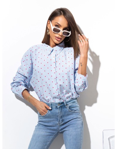 Koszula w Paski Z Motywem Serduszek A2406