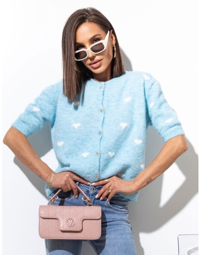 Sweter z Krótkim Rękawem w Serduszka Blue 26072