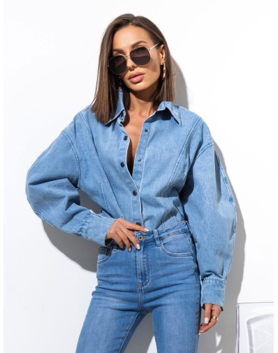 Bawełniana Jeansowa Koszula Taliowana 81270