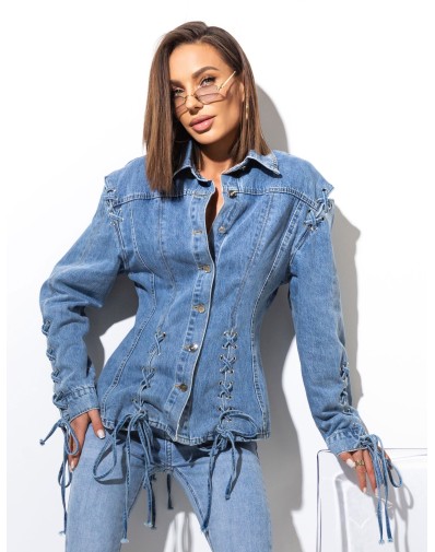 Jeansowa Koszula z Wiązaniami 2576