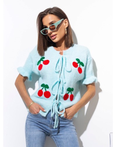 Sweter z Krótkim Rękawem z Wisienkami Błękitny 24096