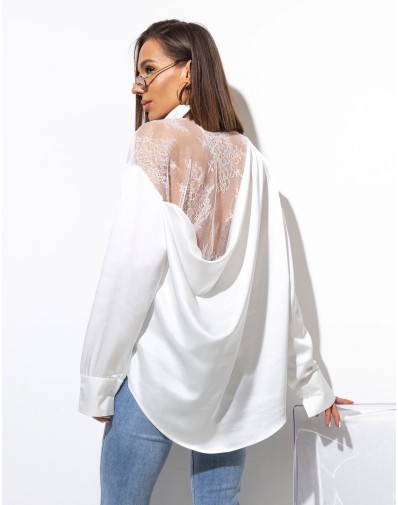 Elegancka Koszula z Koronkową Wstawką Śmietankowa  J1002 GAT II