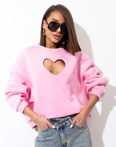 Ocieplana Bluza z Wyciętym Sercem Różowa