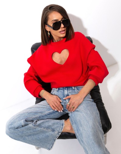 Ocieplana Bluza z Wyciętym Sercem Czerwona