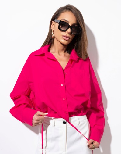 Koszula Lavvia z Wiązaniem na Dole Fuksja C8090T