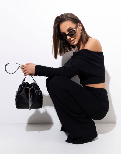Komplet Melani Spodnie+ Bluzka Jersej Czarny