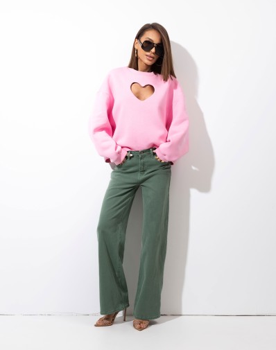 Spodnie Jeansowe z Prostą Nogawką Zielone O172208-06