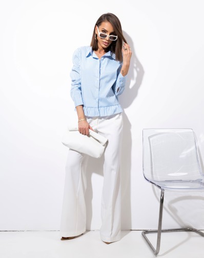 Koszula w Paski z Falbanką na Dole Błękitna A2123