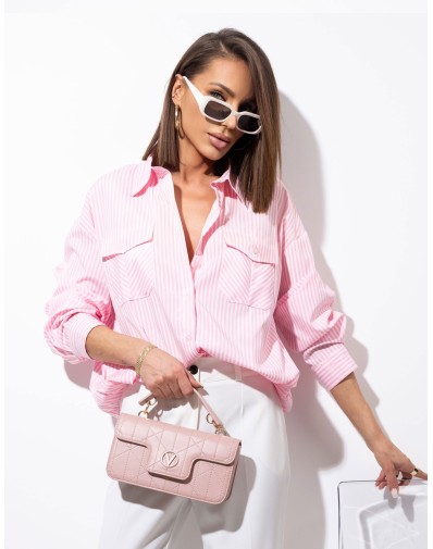 Koszula w Paski z Elastycznym Dołem z Tyłu Róż A2145