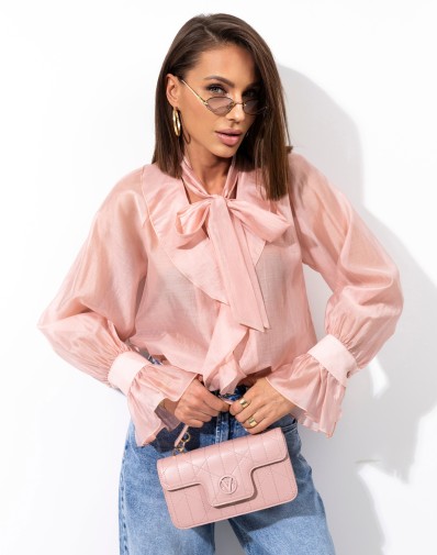 Koszula Rosa z Falbanką Wiązana Pudrowy Róż 1121-06