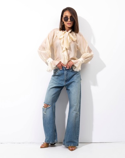 Koszula Rosa z Falbanką Wiązana Ecru 1121-06