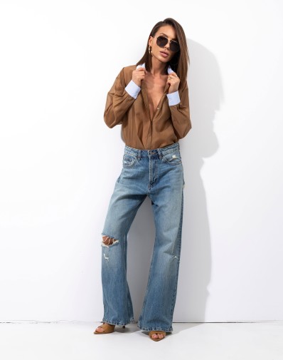 Koszula z Błękitnymi Wstawkami Karmelowa 1098-06