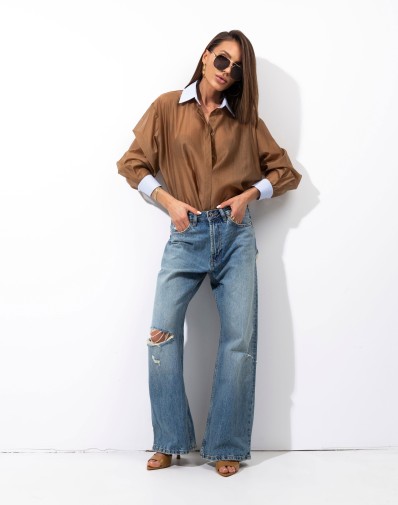 Koszula z Błękitnymi Wstawkami Karmelowa 1098-06