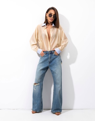 Koszula z Błękitnymi Wstawkami Ecru 1098-06