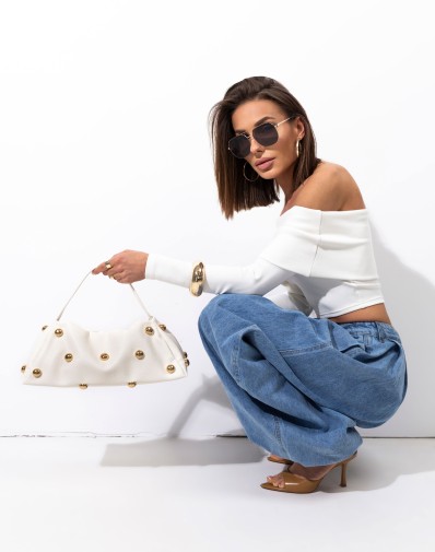 Torebka Mirano ze Złotymi Wstawkami Śmietankowa