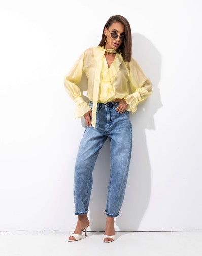 Koszula Rosa z Falbanką Wiązana Żółta 1121-06
