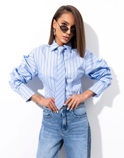 Koszula w Paski z Krawatem Błękitna MF3052