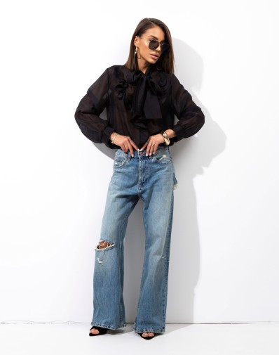 Koszula Mel z Falbanką Wiązana Czarna 0034