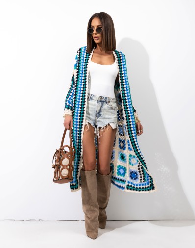 Kardigan Ażurowy w Stylu Boho Kolorowy 68045