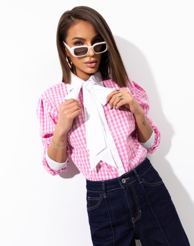 Koszula w Kratkę z Kokardką Róż 5870