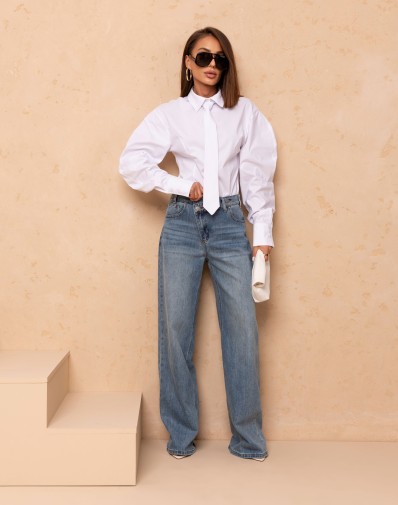 Spodnie z Prostą Nogawką Zapinane na Ukos 5366BCO