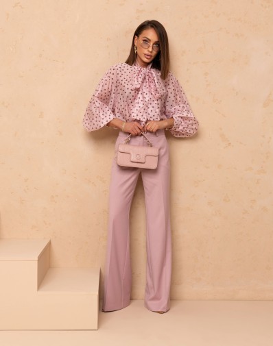 Koszula z Wiązaniem Pod Szyją w Groszki Róż 26066