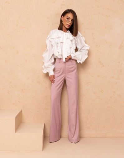 Elegancka Biała Koszula z Falbankami 11092