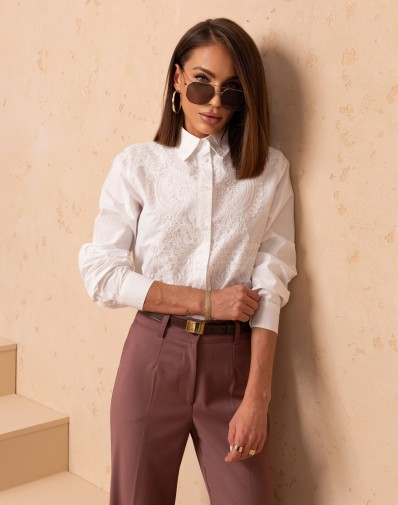 Koszula z Koronkowymi Wstawkami Biała