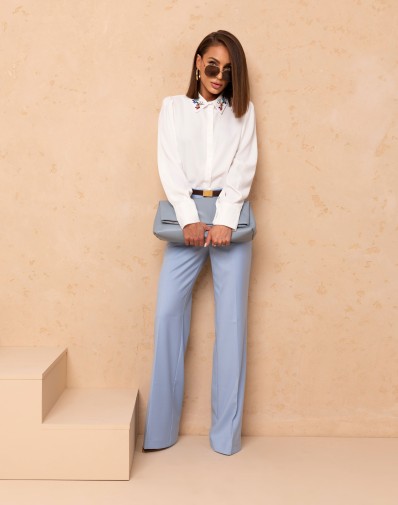 Koszula z Kolorowym Ozdobnym Kołnierzem Biała 9651