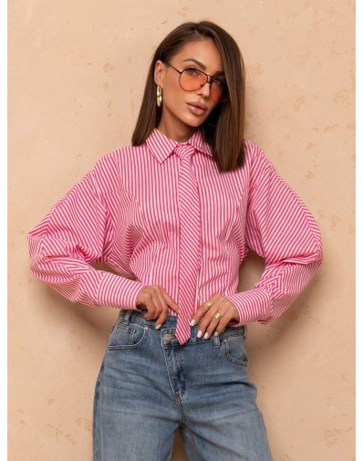 Koszula w Paski Róż Wiązana z Krawatem 81353