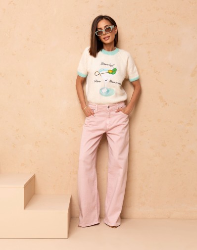 Sweter z Krótkim Rękawem Miętowe Wstawki 25124