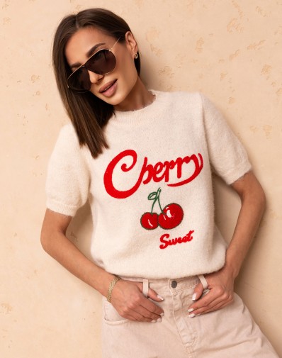 Sweter z Krótkim Rękawem Cherry Beżowy 26078