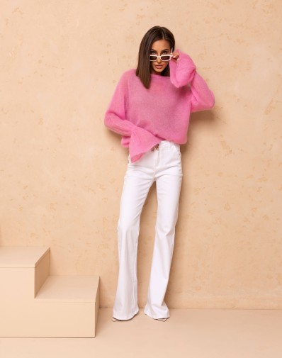 Spodnie Śmietankowe Jeans Dzwony 3D8056