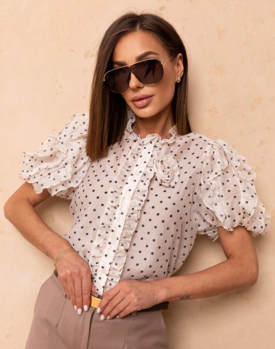 Koszula w Groszki z Falbankami i Różą 1309