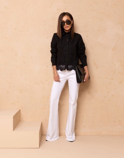 Koszula z Koronkowymi Wstawkami Czarna