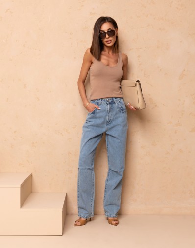 Spodnie Jeansowe zProstą Nogawką Wysoki Stan